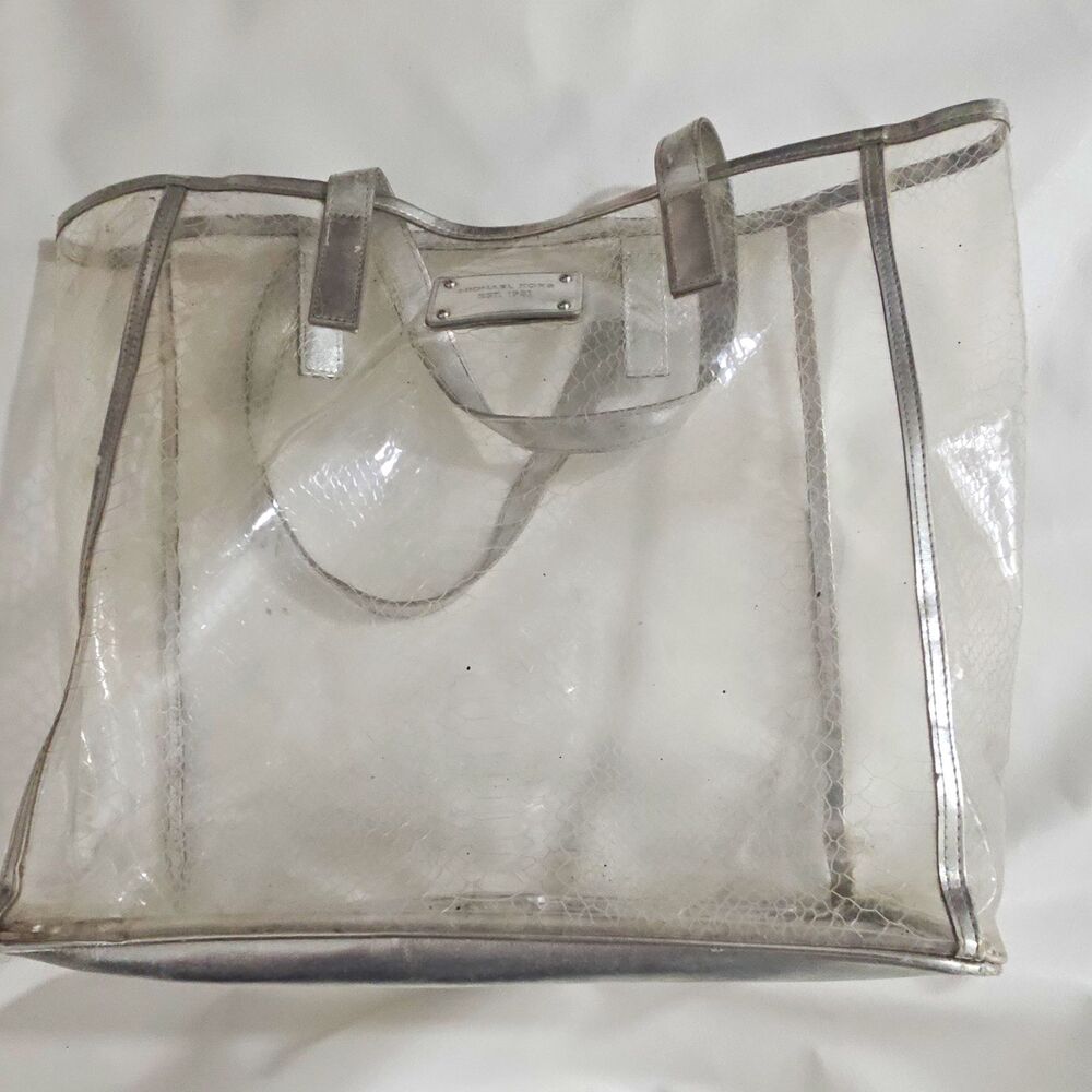 Michael Kors Clear & Silver Tote Bag Crocodile Pattern